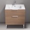 Walnut Free Standing Bathroom Vanity, Modern, Chrome Handles, 28